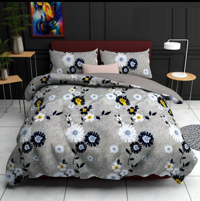 G M Textile 200 TC Polycotton Single Floral Flat Bedsheet(Pack of 1, Grey)