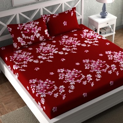 CG Homes 180 TC Cotton Double Printed Flat Bedsheet(Pack of 1, Red)