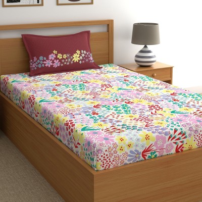 Home Ecstasy 140 TC Cotton Single Floral Flat Bedsheet(Pack of 1, Red)