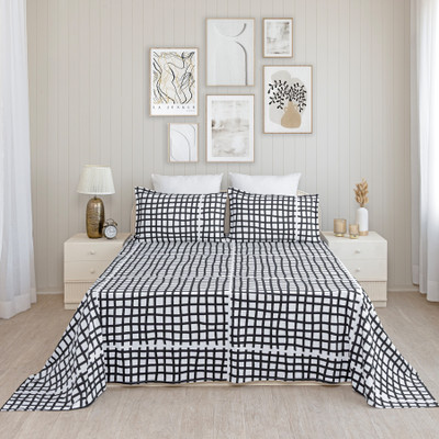HOMEMONDE Cotton Single Flat 210 TC Printed Bedsheet(Pack of 1, Monochrome Stria)