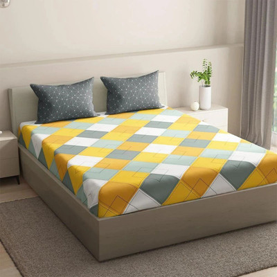 Wakefit Cotton Queen Fitted (Elastic) 144 TC Checkered Bedsheet(Pack of 1, Mario)