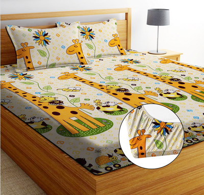 EXFAB 240 TC Cotton Double Printed Fitted (Elastic) Bedsheet(Pack of 1, Multi2)