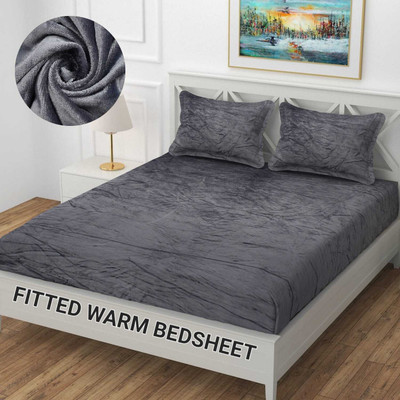 Brand Roots 400 TC Velvet Double Solid Fitted (Elastic) Bedsheet(Pack of 1, Solid Grey)