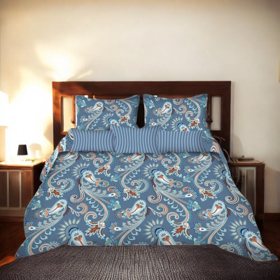 HOMYBEES 220 TC Cotton Double Abstract Flat Bedsheet(Pack of 1, Blue, Multicolor)