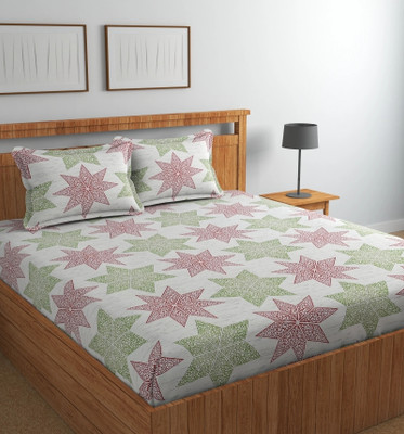 GLORIES 210 TC Cotton King Geometric Fitted (Elastic) Bedsheet(Pack of 1, GREY FLORAL)
