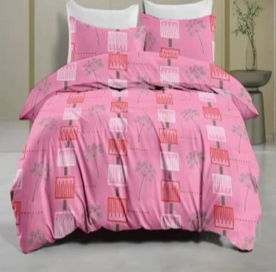 CARLTON LONDON Cotton Queen Flat 144 TC Geometric Bedsheet(Pack of 1, Pink)