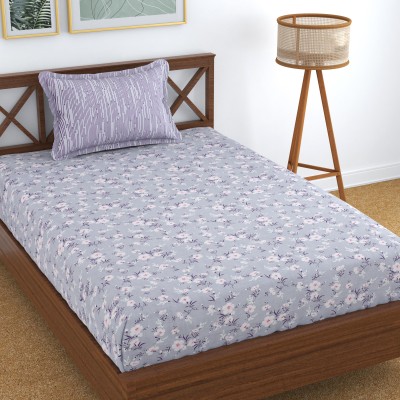 Homefab India 210 TC Cotton Single Floral Flat Bedsheet(Pack of 1, Purple)