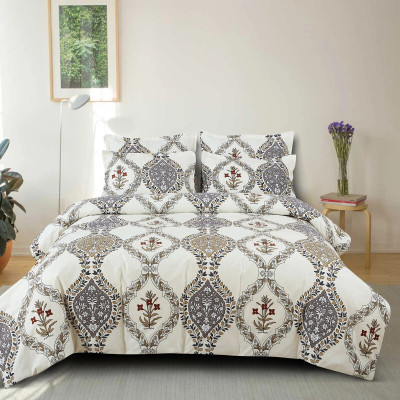 CLOVIS KRAFTS Cotton King Fitted (Elastic) 240 TC Printed Bedsheet(Pack of 1, Cream)