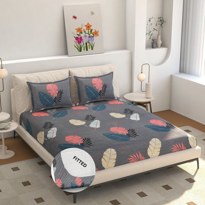 NCS 280 TC Cotton Double Floral Fitted (Elastic) Bedsheet(Pack of 1, multicolor-03)