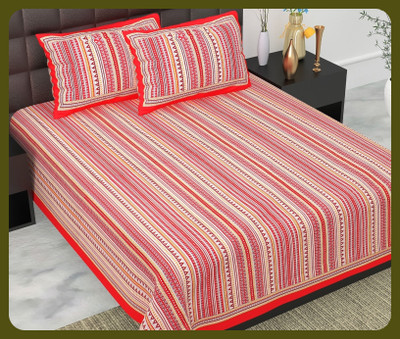 BedZone Cotton Double Flat 240 TC Jaipuri Prints Bedsheet(Pack of 1, Red)