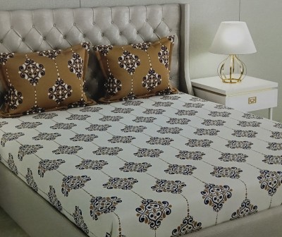 Raymond Home 160 TC Cotton Double Floral Flat Bedsheet(Pack of 1, Cream & Beige)
