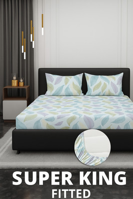 YUTERA Cotton Super King Fitted (Elastic) 310 TC Floral Bedsheet(Pack of 1, Multicolor)