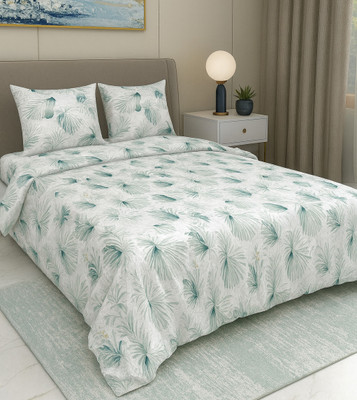 CARLTON LONDON Cotton King Flat 180 TC Floral Bedsheet(Pack of 1, Grey)