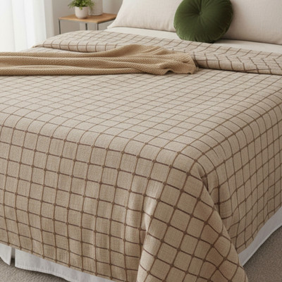 rajnihandlooms Cotton Double Flat 210 TC Checkered Bedsheet(Pack of 1, Beige)