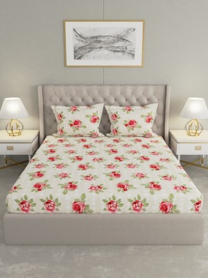 Raymond Home 104 TC Cotton Double Floral Flat Bedsheet(Pack of 1, Red)