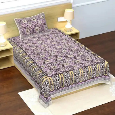 DEV WALA Cotton Single Flat 188 TC Jaipuri Prints Bedsheet(Pack of 1, Pink)