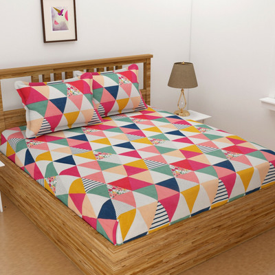 Homefab India 140 TC Microfiber Double Printed Flat Bedsheet(Pack of 1, White)