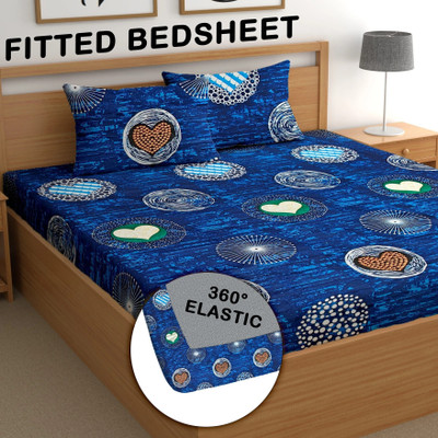 CG Homes Microfiber King Fitted (Elastic) 210 TC Printed Bedsheet(Pack of 1, Blue Heart)