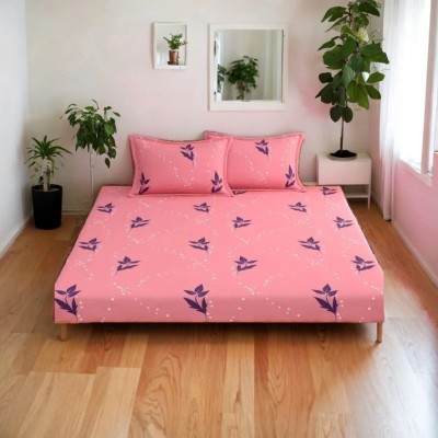VORDVIGO 300 TC Cotton Double Floral Flat Bedsheet(Pack of 1, PinkPatti)