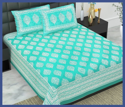 BedZone Cotton Double Flat 240 TC Jaipuri Prints Bedsheet(Pack of 1, Sky)