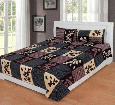 Manish Creation 140 TC Cotton Double Printed Flat Bedsheet(Pack of 1, Brown)