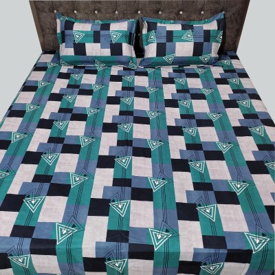 RV LIFESTYLE 280 TC Microfiber Double Geometric Flat Bedsheet(Pack of 1, Blue Pacific)