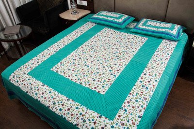 Lokesh Creashan Cotton King Flat 110 TC Printed Bedsheet(Pack of 1, Blue)