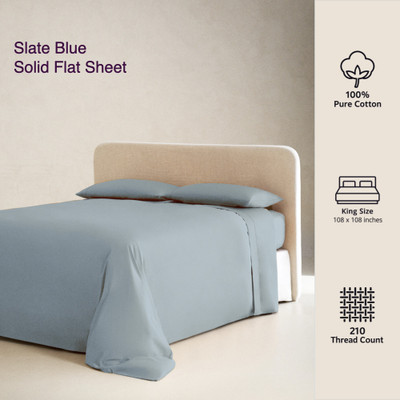 Snowcado Cotton King Flat 210 TC Solid Bedsheet(Pack of 1, Slate Blue)