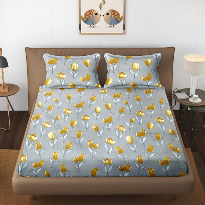 MODERRY 210 TC Cotton King Printed Flat Bedsheet(Pack of 1, Grey)