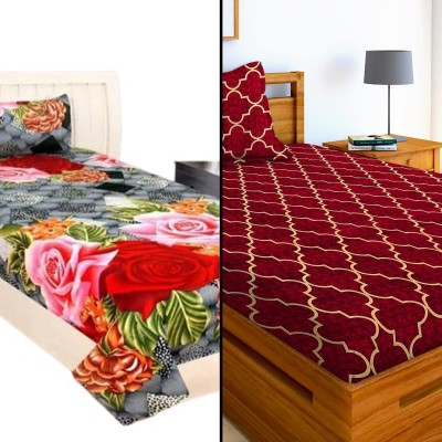 Decent Home 140 TC Polycotton Single Abstract Flat Bedsheet(Pack of 2, Multicolor 1)