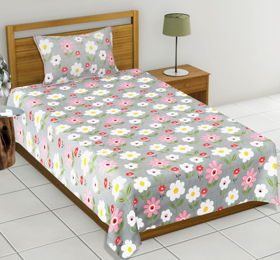 PETROSOLY Cotton Blend Single Flat 210 TC Floral Bedsheet(Pack of 1, light ghry)