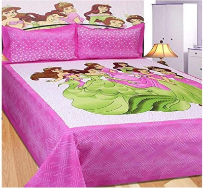 DREAMPOINT 144 TC Cotton Queen Floral Flat Bedsheet(Pack of 1, Pink)