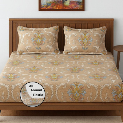 Swizier Cotton King, Double Fitted (Elastic) 250 TC Floral Bedsheet(Pack of 1, Soft Cotton King Fitted Bedsheet 78x72 with 2 Large Pillow Covers (302))