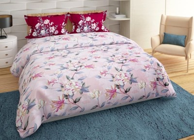 vjk fab 300 TC Cotton King Floral Fitted (Elastic) Bedsheet(Pack of 1, Pink Maroon)