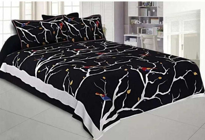 Navkar Creation 240 TC Cotton Double Printed Flat Bedsheet(Pack of 1, Black & White)