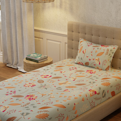 Urban Space Cotton Single Flat 200 TC Floral Bedsheet(Pack of 1, Florence Grey)