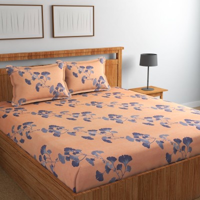 MANIQATEX 310 TC Cotton King Abstract Flat Bedsheet(Pack of 1, Pink Blue Flower)