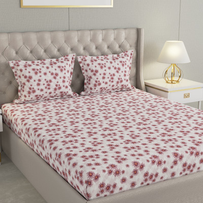 Raymond Home Cotton Double Flat 104 TC Floral Bedsheet(Pack of 1, Grey & Pink)