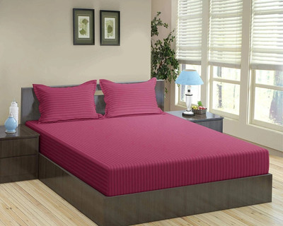 Impeccable Home 204 TC Satin Double Striped Flat Bedsheet(Pack of 1, WINE)