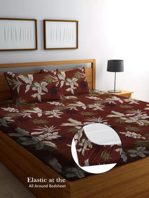 GooglyGoogly 310 TC Cotton Double Printed Fitted (Elastic) Bedsheet(Pack of 1, Multicolor)