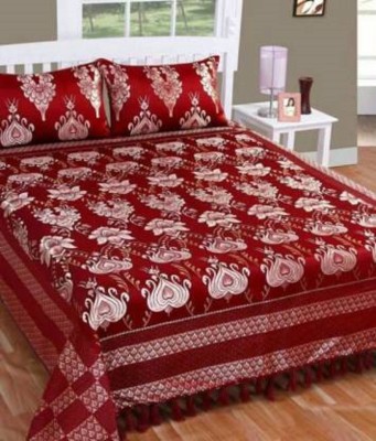 SPSON'S HANDLOOM 250 TC Velvet Double Floral Flat Bedsheet(Pack of 1, Maroon)