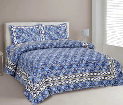 CLOTHOLOGY Cotton King Flat 240 TC Jaipuri Prints Bedsheet(Pack of 1, Blue, Grey, Dark Blue)