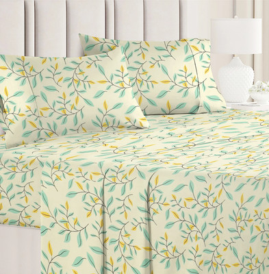 VAS COLLECTIONS Cotton King Flat 180 TC Floral Bedsheet(Pack of 1, Mint Green)