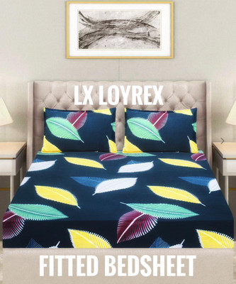 LX LOYREX Cotton King Fitted (Elastic) 250 TC Printed Bedsheet(Pack of 1, blue 78)