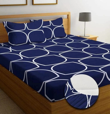 SRD 210 TC Cotton Double Abstract Fitted (Elastic) Bedsheet(Pack of 1, Purple, Blue)