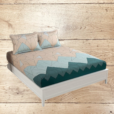 HOMYBEES 220 TC Cotton King Abstract Fitted (Elastic) Bedsheet(Pack of 1, Green)