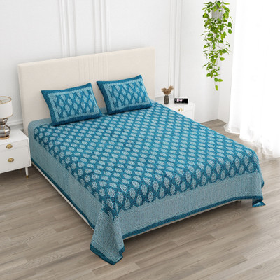 Namokar Cotton Super King Flat 144 TC Printed Bedsheet(Pack of 1, Blue)