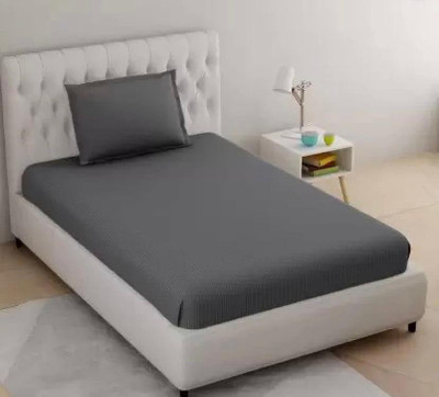 Lucifer 210 TC Satin Single Striped Flat Bedsheet(Pack of 1, Dark Grey)
