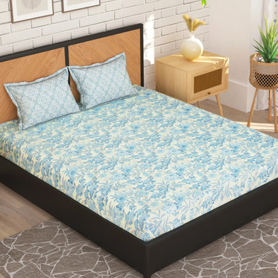 Story@home 180 TC Microfiber Double Printed Flat Bedsheet(Pack of 1, Blue)