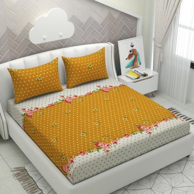 HIDECOR 250 TC Cotton King Floral Flat Bedsheet(Pack of 1, YELLOW)